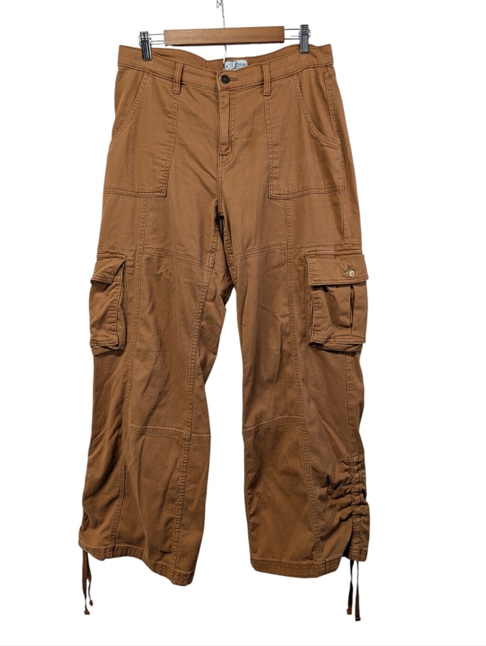 Arizona Jean Co Wide Leg Cargo Pants Size 11 Brown Cinch Hem Y2K Streetwear